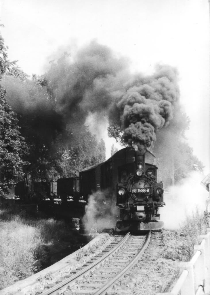 Nákladní vlak s podvalovými vozy tažený s lokomotivou IV K v Oschatz (1988) 1927 